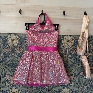 Curtain Call Costumes Jazz tap dance costume link sequin halter